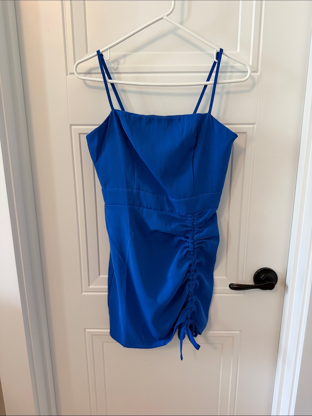 superdown Blue Ruched Drawstring Mini Dress